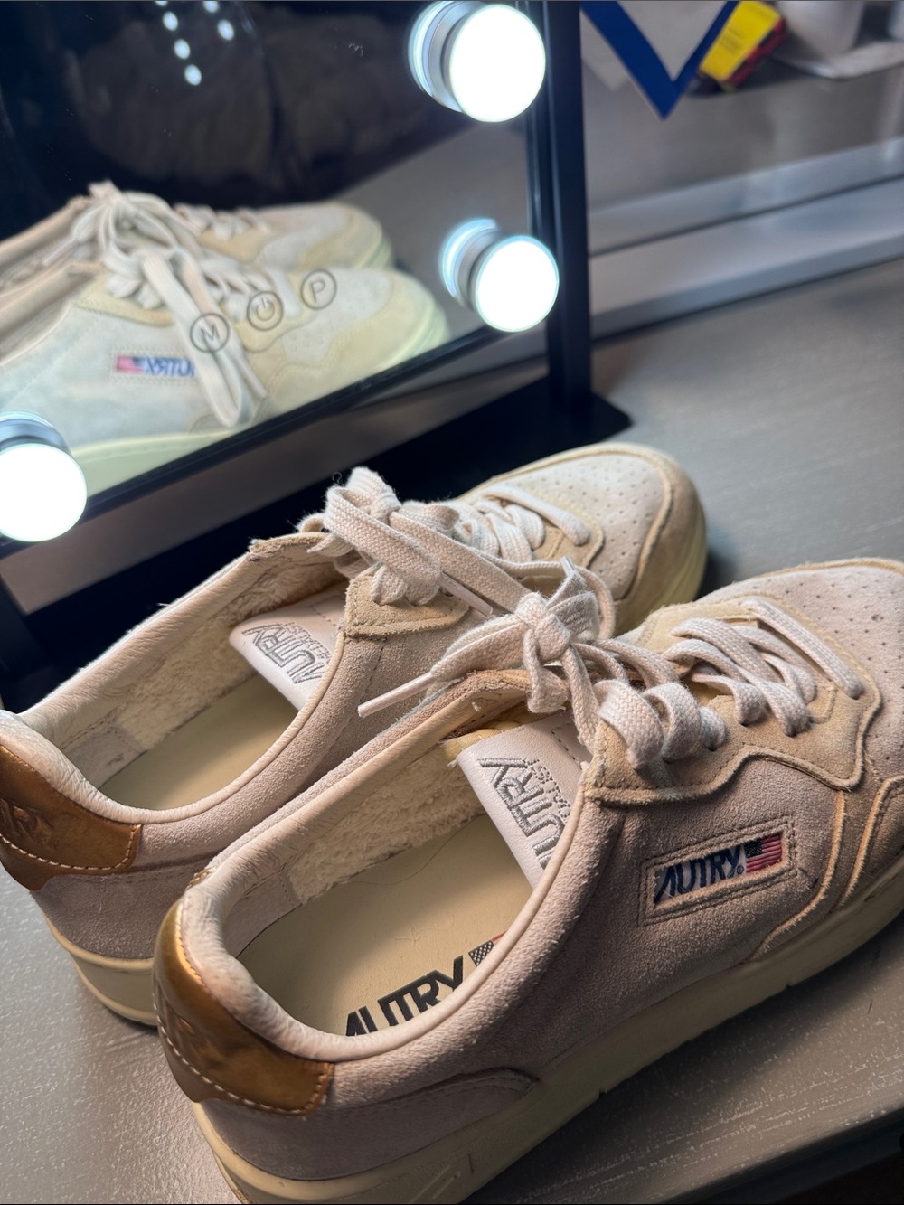Autry Women’s Beige Suede Sneakers with Metallic Heel Accent